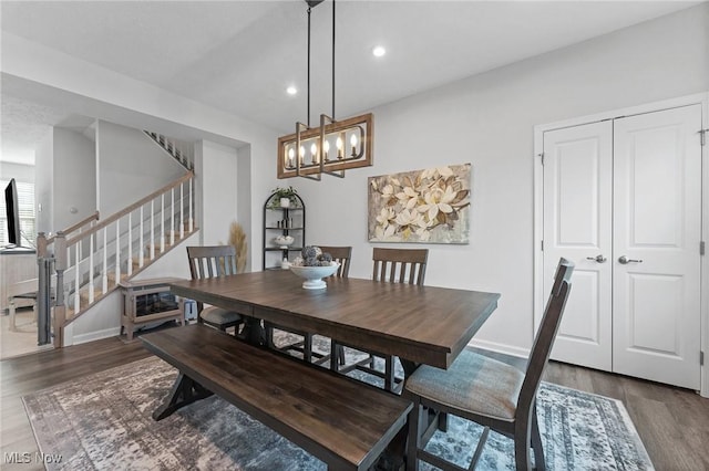 4006 N Steels Cir, Stow, OH 44224 - dining space with stairway, wood finished floors, recessed lighting, a chandelier, and baseboards