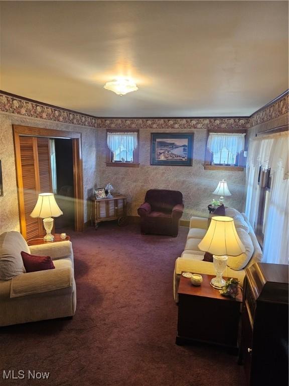 445 N 18th St, Sebring, OH 44672 - living room with wallpapered walls and carpet floors