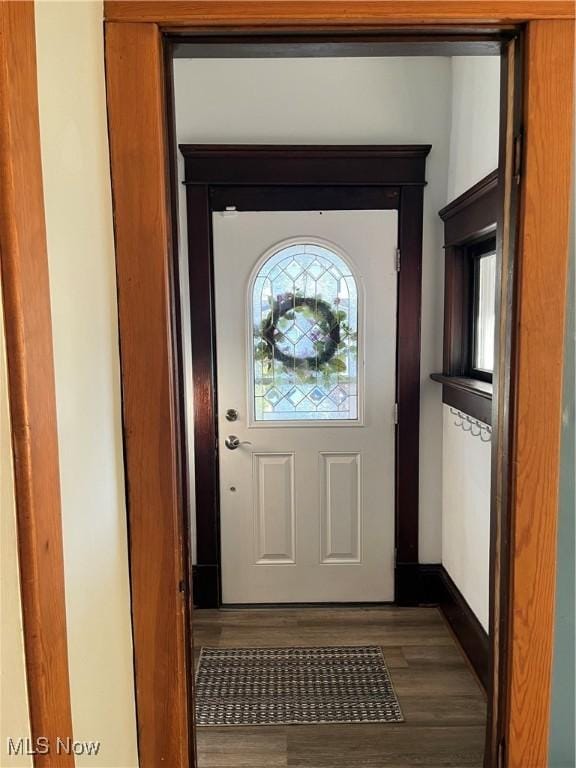 doorway featuring wood finished floors