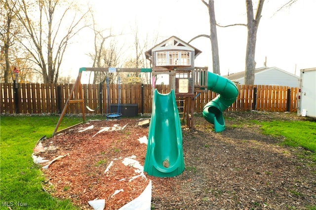 view of playground featuring a fenced backyard