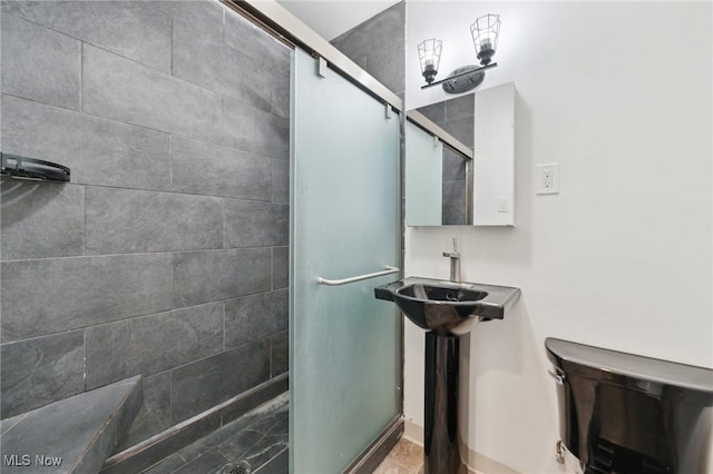bathroom featuring a stall shower