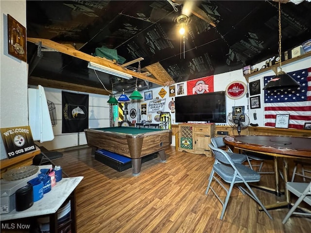 recreation room featuring wood finished floors and pool table