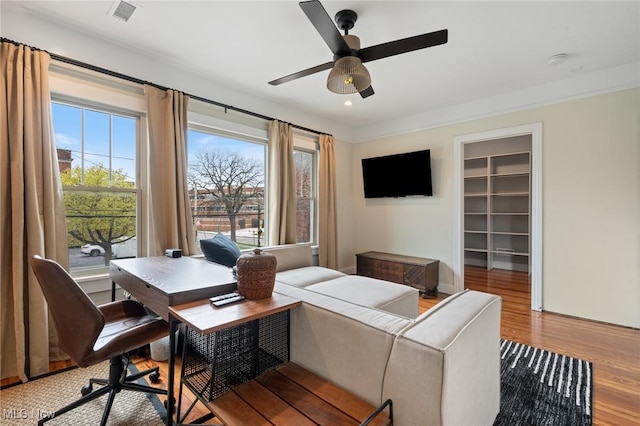 1881 W 65th St, Cleveland, OH 44102 - home office featuring wood finished floors, plenty of natural light, and ceiling fan