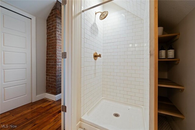 1881 W 65th St, Cleveland, OH 44102 - bathroom with a shower stall, wood finished floors, and baseboards