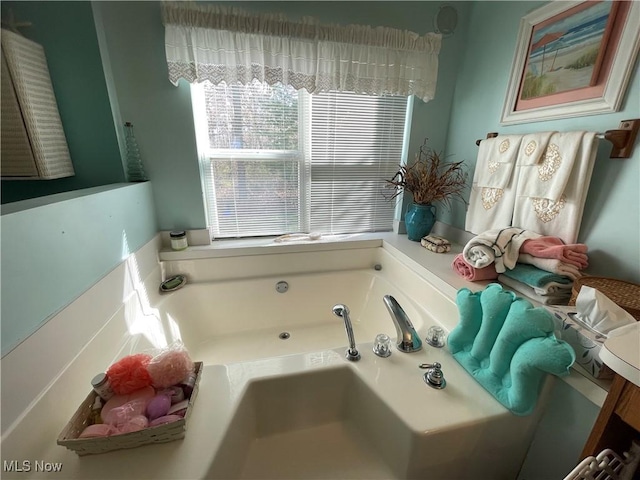 bathroom featuring a garden tub