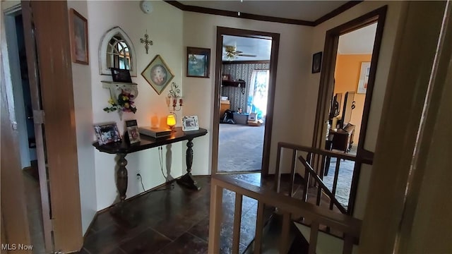 59011 Cherry Hill Rd, Byesville, OH 43723 - hallway with crown molding and stone finish flooring
