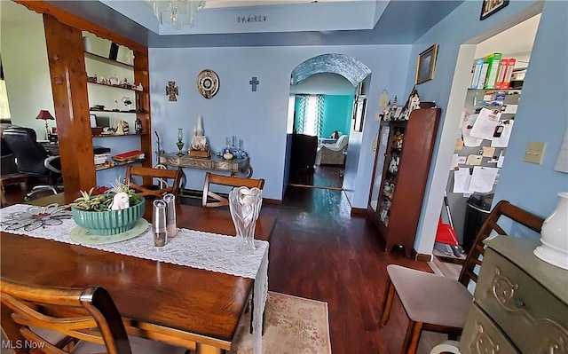 59011 Cherry Hill Rd, Byesville, OH 43723 - dining room with wood finished floors, arched walkways, and an office area