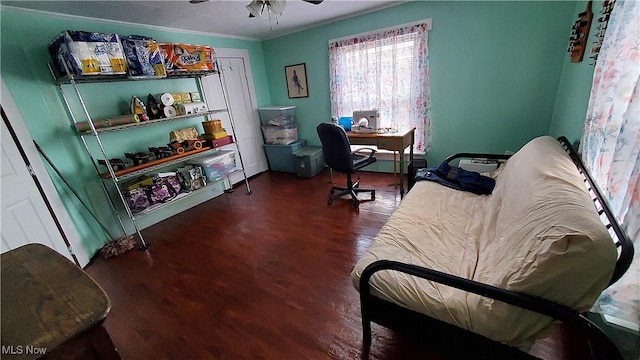59011 Cherry Hill Rd, Byesville, OH 43723 - office with wood finished floors, a ceiling fan, and ornamental molding