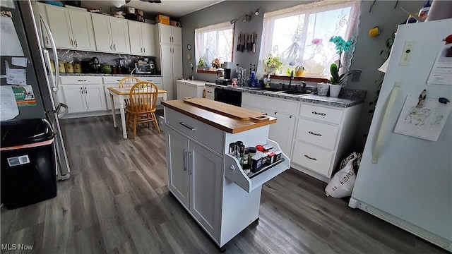 59011 Cherry Hill Rd, Byesville, OH 43723 - kitchen featuring freestanding refrigerator, wood counters, a sink, and dishwasher