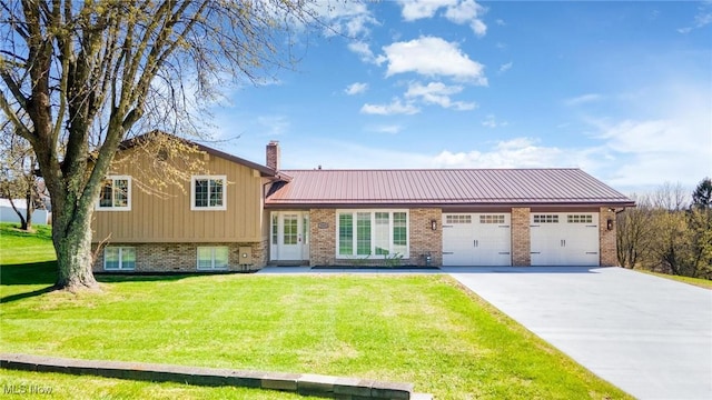 3604 Eldersville Rd, Colliers, WV 26035 - split level home with a front lawn, driveway, a chimney, brick siding, and a garage