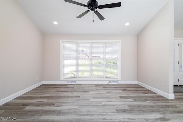 3604 Eldersville Rd, Colliers, WV 26035 - spare room with ceiling fan, lofted ceiling, visible vents, and recessed lighting