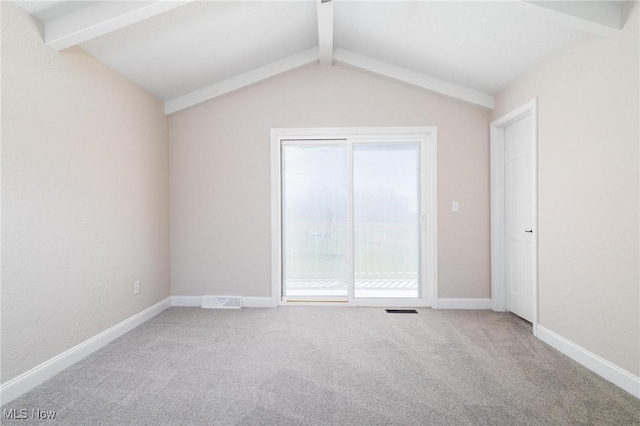 3604 Eldersville Rd, Colliers, WV 26035 - spare room with lofted ceiling with beams, baseboards, carpet flooring, and visible vents