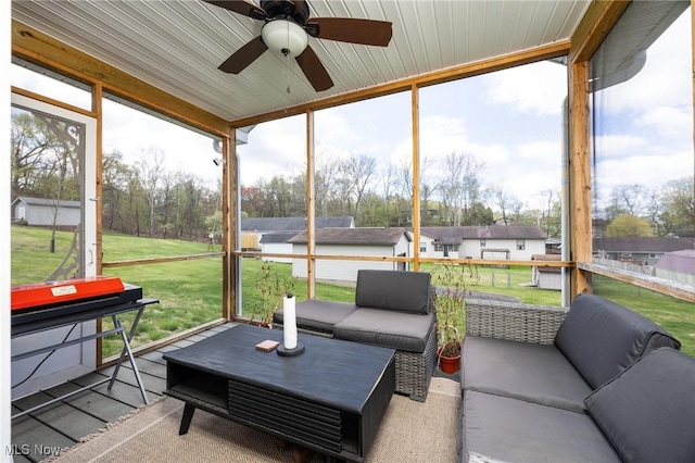 1804 28th St, Vienna, WV 26105 - sunroom featuring outdoor lounge area, a ceiling fan, and plenty of natural light