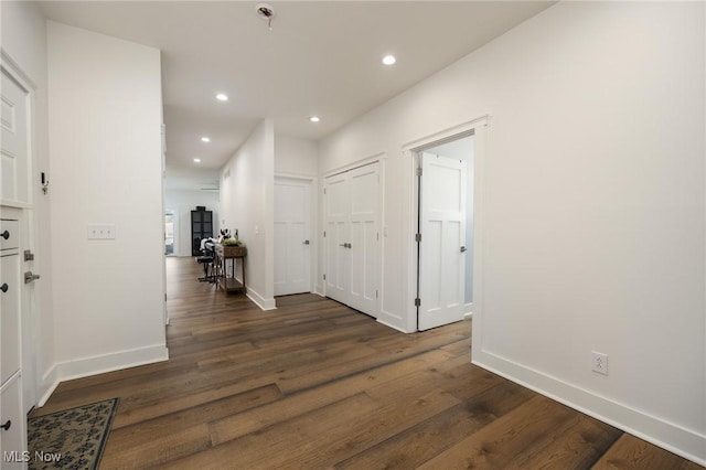 1804 28th St, Vienna, WV 26105 - hall featuring baseboards, recessed lighting, and dark wood finished floors