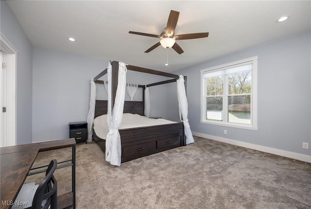 1804 28th St, Vienna, WV 26105 - bedroom with a ceiling fan, baseboards, recessed lighting, and light colored carpet