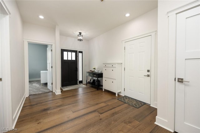 1804 28th St, Vienna, WV 26105 - foyer with dark wood finished floors, baseboards, and recessed lighting
