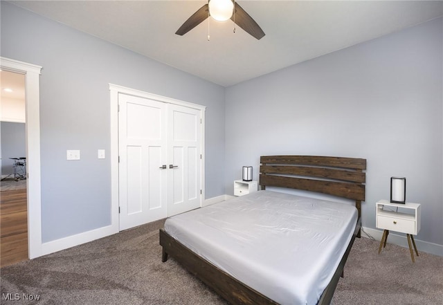 1804 28th St, Vienna, WV 26105 - bedroom featuring baseboards, a ceiling fan, carpet flooring, and a closet