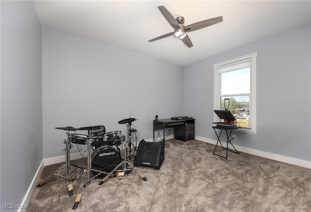 1804 28th St, Vienna, WV 26105 - game room with ceiling fan, carpet floors, and baseboards