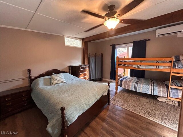 31713 Tappan Hills Rd, Tippecanoe, OH 44699 - bedroom featuring an AC wall unit, wood finished floors, and ceiling fan