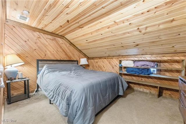 1611 Township Road 1610, Ashland, OH 44805 - bedroom featuring wood ceiling, vaulted ceiling, wooden walls, and carpet