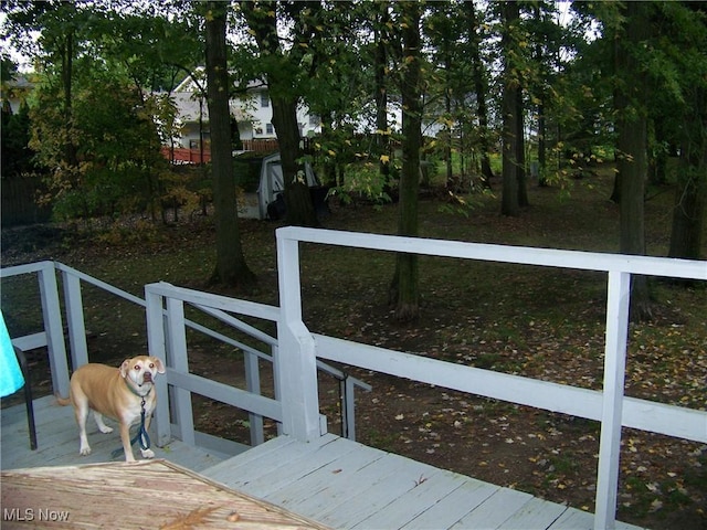 1239 Woodledge Dr, Mineral Ridge, OH 44440 - wooden deck featuring an outdoor structure and a shed