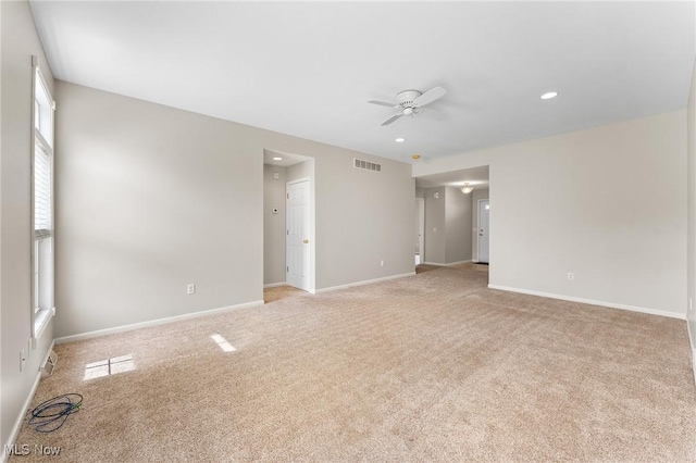 125 Fitch Blvd Unit 256, Austintown, OH 44515 - empty room featuring ceiling fan, light carpet, recessed lighting, and baseboards