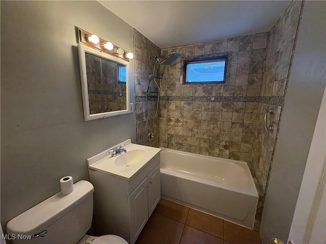 full bath with vanity, toilet, tile patterned flooring, and bathing tub / shower combination