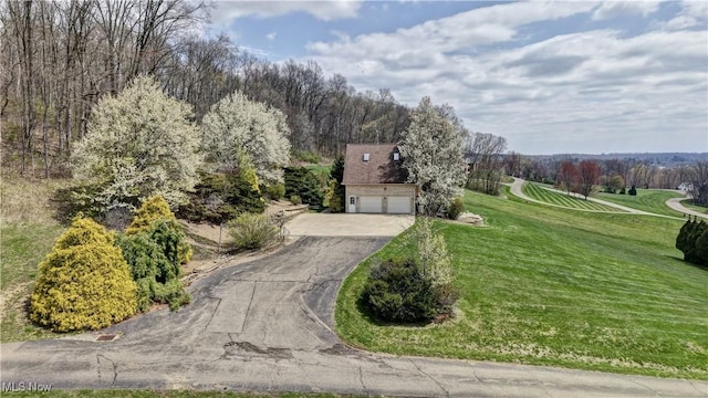 view of front facade featuring an attached garage, driveway, and a front lawn