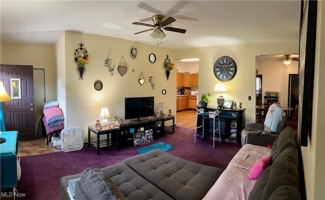 112 Porter St, Marietta, OH 45750 - carpeted living area with a ceiling fan