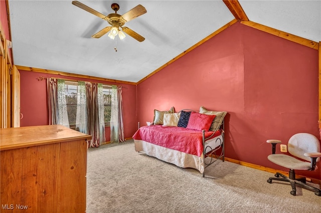 24455 Tryon Rd, Bedford, OH 44146 - bedroom featuring lofted ceiling, carpet flooring, a ceiling fan, and baseboards