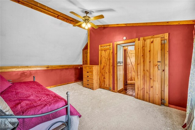 24455 Tryon Rd, Bedford, OH 44146 - bedroom with lofted ceiling, carpet flooring, a ceiling fan, and visible vents