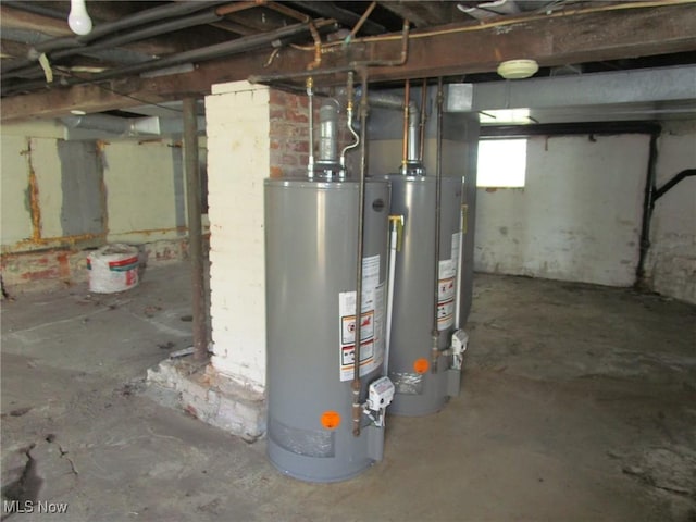below grade area featuring water heater