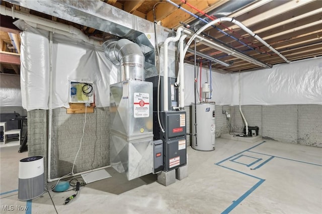 interior space featuring heating unit and water heater