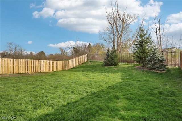 view of yard with a fenced backyard