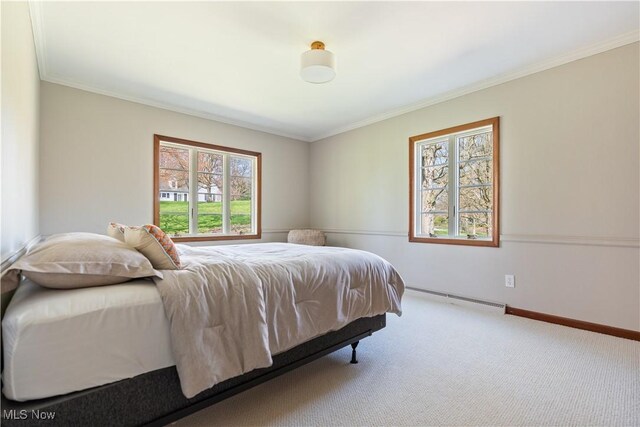 2622 Glenmont Rd NW, Canton, OH 44708 - carpeted bedroom featuring ornamental molding, baseboard heating, and multiple windows