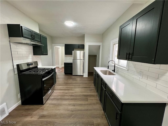 3478 E 150th St, Cleveland, OH 44120 - kitchen with dark wood-type flooring, visible vents, stainless steel appliances, and a sink