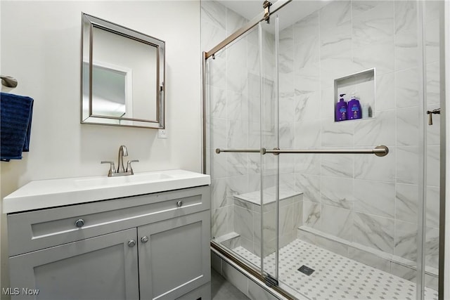 3270 S Canfield Niles Rd, Canfield, OH 44406 - bathroom with vanity and a stall shower
