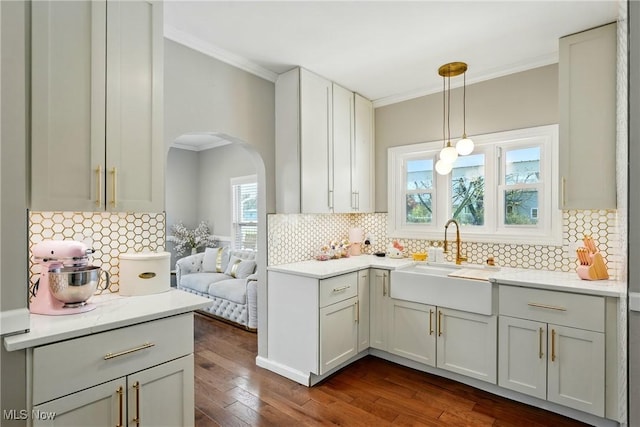 3270 S Canfield Niles Rd, Canfield, OH 44406 - kitchen with tasteful backsplash, crown molding, and a sink