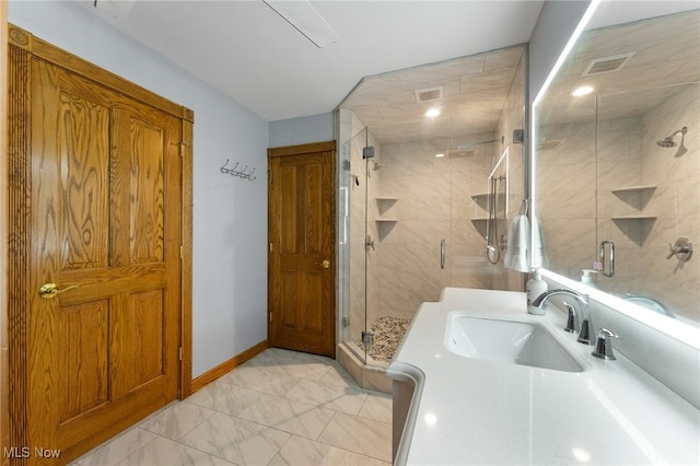 148 N Kimberly Ave N, Youngstown, OH 44515 - full bathroom with vanity, a stall shower, and marble finish floors