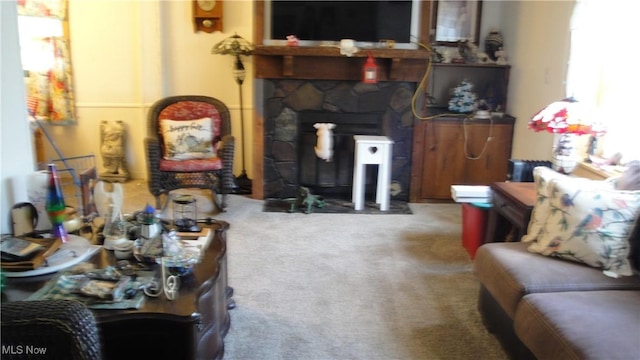 46 Navajo, Creston, OH 44217 - living room with carpet flooring and a fireplace