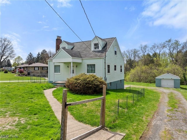 120 Hillcrest Dr, Wellsburg, WV 26070 - cape cod-style house featuring fence, driveway, an outbuilding, a front yard, and a garage