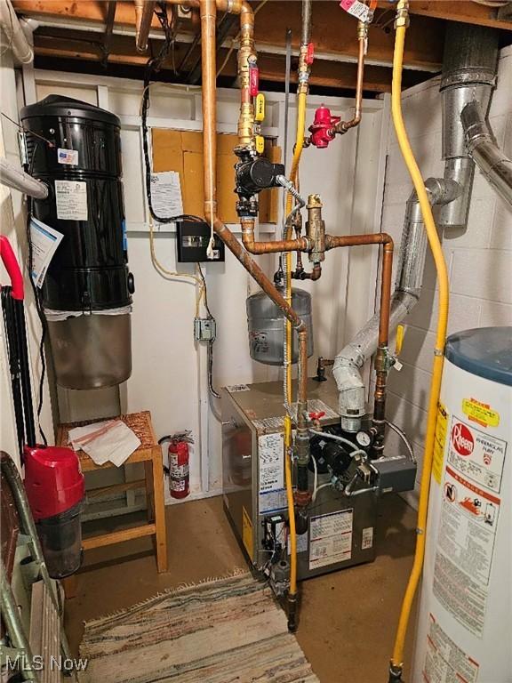 805 Lynnwood Dr, Minerva, OH 44657 - utility room featuring water heater and a heating unit