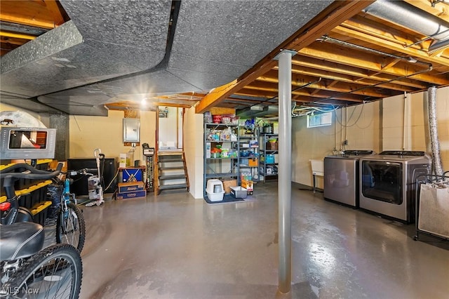 below grade area with independent washer and dryer and electric panel