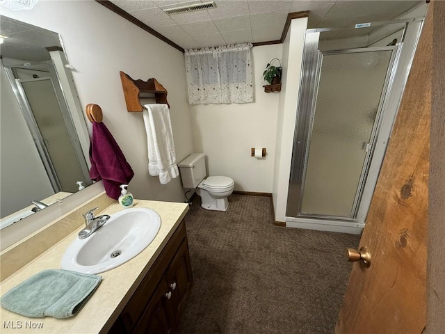 2476 Willow Brook Dr NW, Dover, OH 44622 - full bathroom with vanity, visible vents, a shower stall, and toilet
