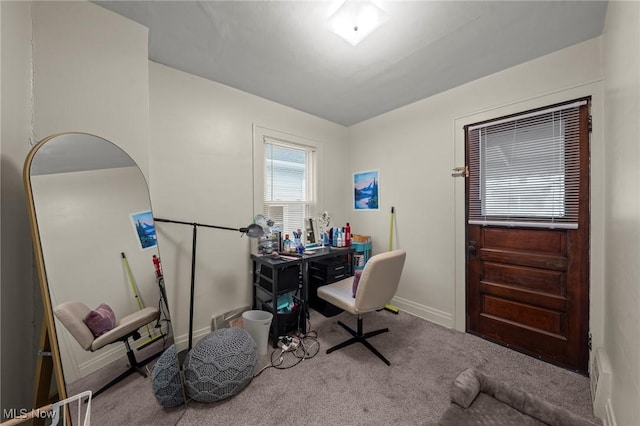 office featuring baseboards and carpet