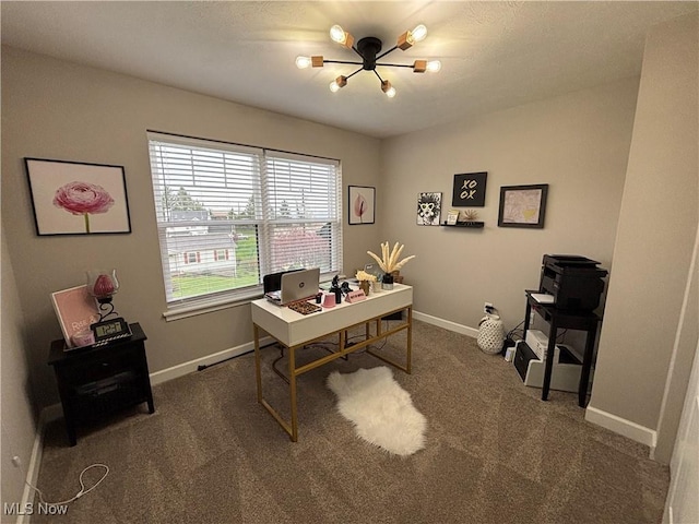 53206 Poplar Dr, Bridgeport, OH 43912 - office space featuring carpet floors, a chandelier, and baseboards