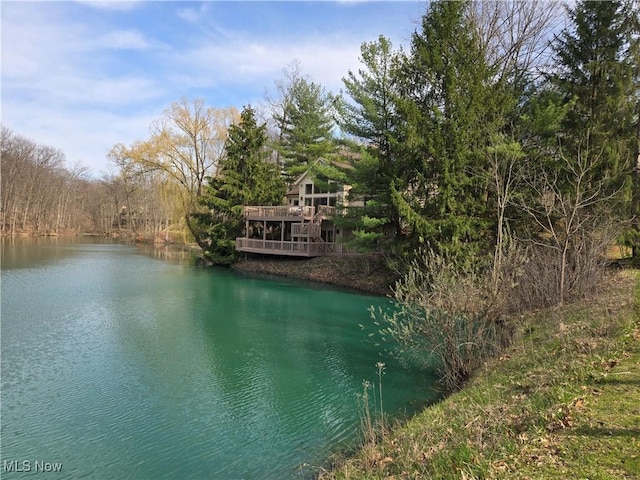 view of water feature with a wooded view