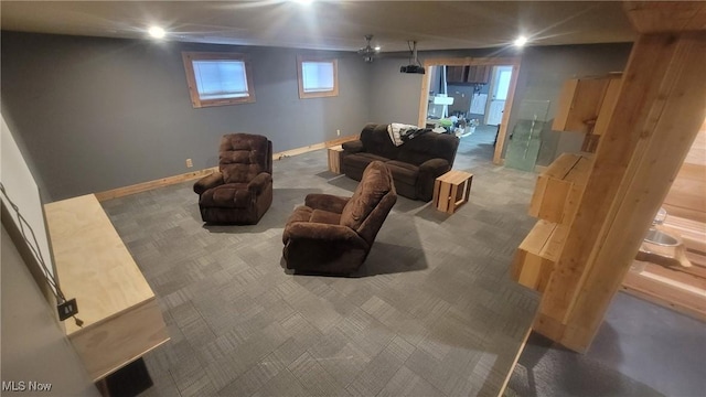 living room featuring carpet
