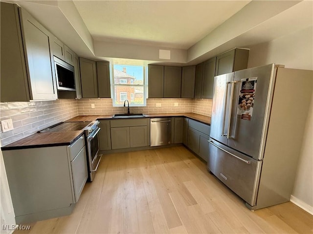 609 Main St, Toronto, OH 43964 - kitchen with high quality appliances, a sink, wooden counters, and light wood-style flooring