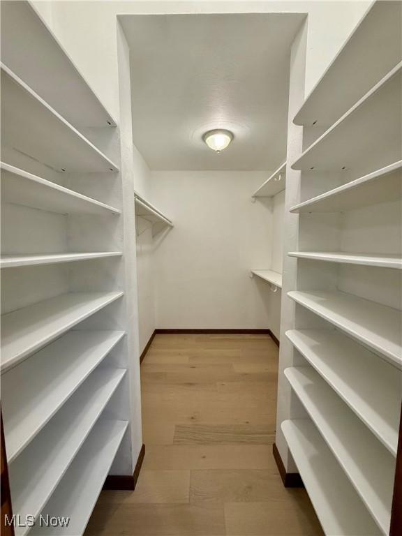 walk in closet with wood finished floors